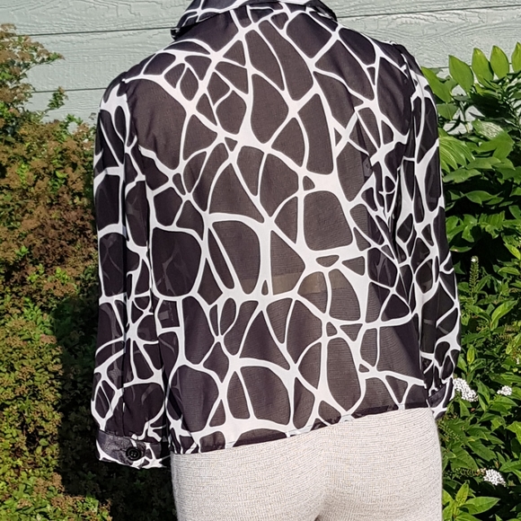 SeraNade Animal Print Sheer Blouse Black White Women's Medium - Picture 5 of 7